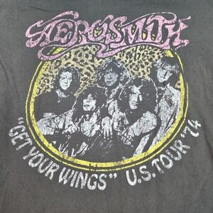 Aerosmith Graphic T-Shirt Mens XL Get Your Wings US Tour 74 Band Tee Gray